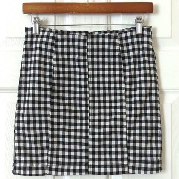 Free People Dresses & Skirts - Free People Modern Femme Novelty Gingham High Waisted Bodycon Mini Skirt Black 6